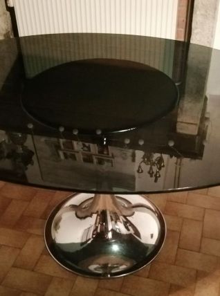 Table ovale vintage en verre fumé par Gastone Rinaldi, 1970
