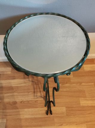 guéridon fer forgé et plateau miroir