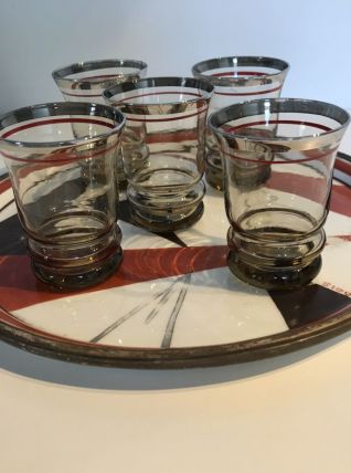 Plateau, carafon et verres art déco 