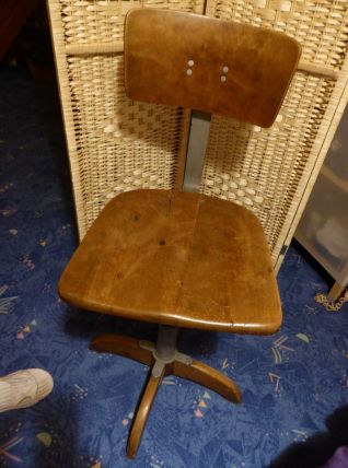 siège d'atelier,avec piètement,assise et dossier en bois (de