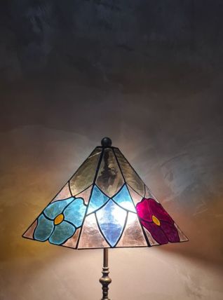 Lampe de table Vitrail Style tiffany 1960 a 70 laiton et br