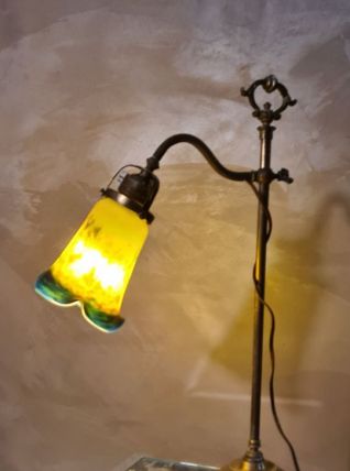 lampe 1900 reglable laiton tulipe pate verre  meme le fil et