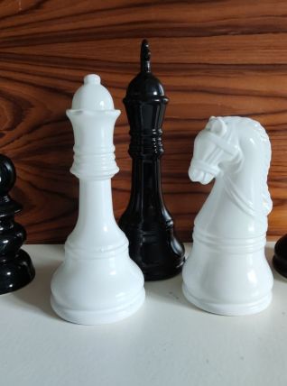 lot de 5 pièces d'échec noir et blanc en céramique 1 roi, 1 