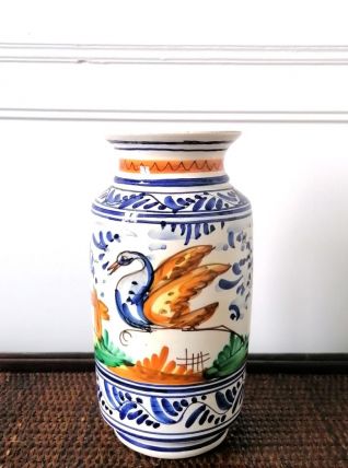 Vase décor Deruta au cygne 