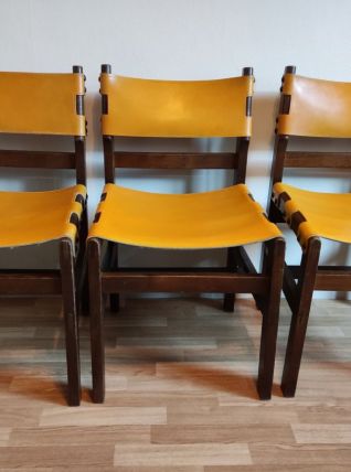 chaises bois et cuir des années 70
