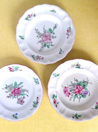 Trio d'assiettes à la rose Lunéville Keller &amp; Guérin