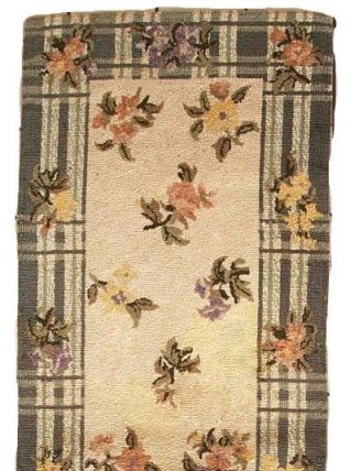 Tapis vintage Américain Hooked fait main, 1C701