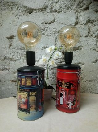Lot de 2 lampes de chevets déco récup' upcycling "Café"