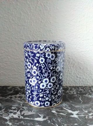 Boite en tôle bleue (décor floral)