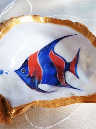 Cadeau marin, coquillage peint décor poisson, idée cadeau.