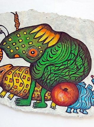 Peinture originale sur bloc de béton.  Art surréaliste. 