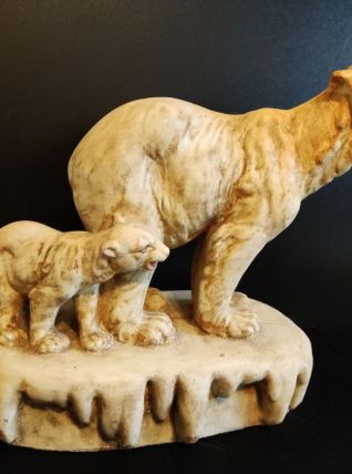 ourse et son ourson en plâtre art déco