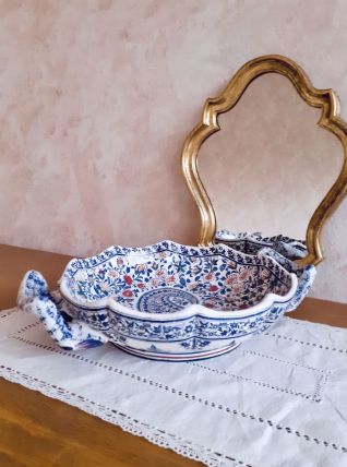 Coupe en faïence de Gien, France - forme melonnière à anses 