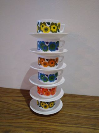 Lot 6 Tasses et sous Tasses Arcopal Lotus Vintage TBE