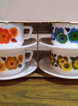 Lot de 4 tasses /Sous Tasses Expresso Arcopal Lotus NEUVES V