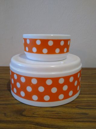 Lot Saladier et ramequin Arcopal Polka Orange TBE