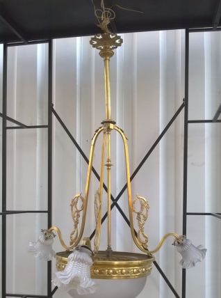 Lustre En laiton Et Pâte De Verre Napoléon III