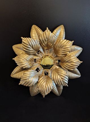 applique murale feuilles métal doré