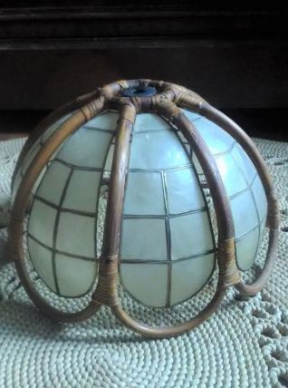 Suspension/abat jour en rotin et en nacre (années 60)