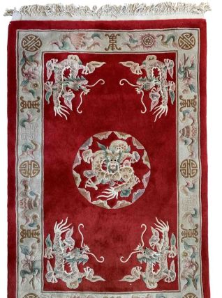 Tapis vintage Chinois Art Deco fait main, 1B897