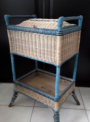 Petit meuble rangement panière osier rotin vintage