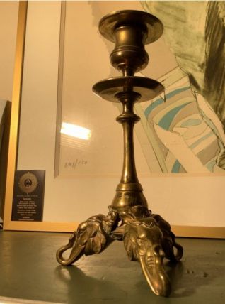 Bougeoir tripode éléphant ancien en bronze