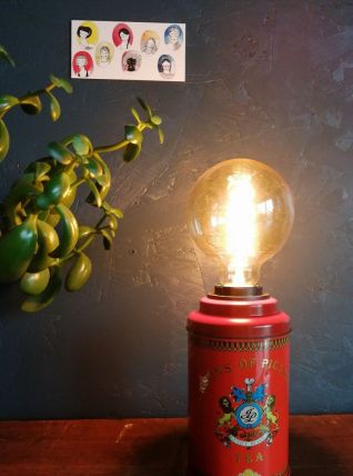 Lampe vintage chevet  bureau métal ronde rouge "Jackson Tea"