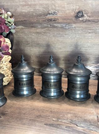 Série de 5 Pots à Epices - Etain 95% - Vintage - TBE