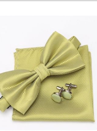 Nœud papillon avec pochette et bouton manchette assorti