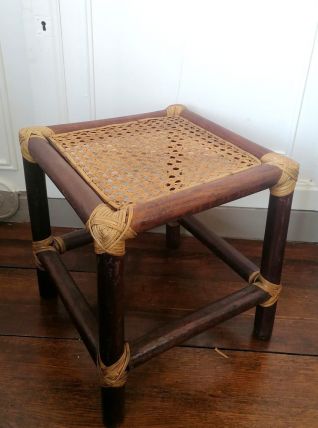 Bout de canapé rotin et cannage, vers 1960 