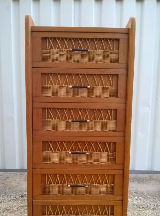 commode haute rotin des années 60