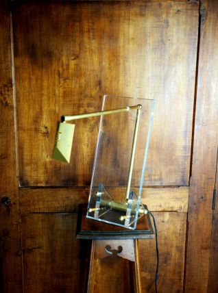 Rare lampe de bureau en laiton et plexiglas - design italien