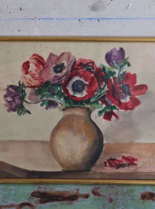 Tableau aquarelle bouquet d’anémones