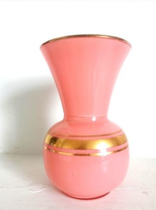 Vase opaline rose et doré 