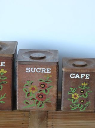 4 Boîtes à épices en bois vintage années 70