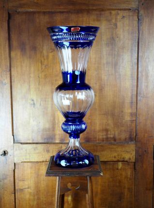 Vase cristal bleu cobalt taillé - Cristallerie de Lorraine