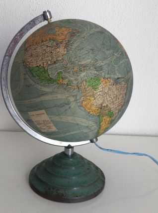 Globe vintage 1950 terrestre verre Perrina Art Déco  -  31 c