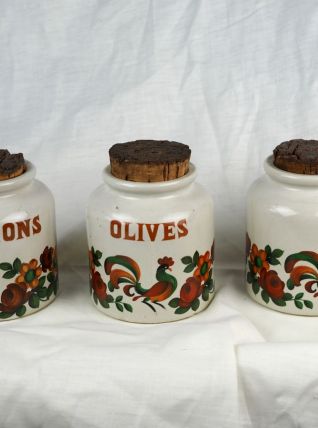  Trio pots à cornichon, sel et olives, - Berry Limoges 60s
