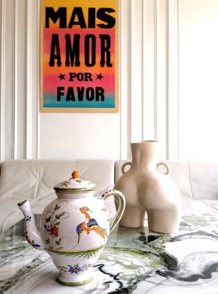 Théière en faïence oiseau du paradis Moustiers 