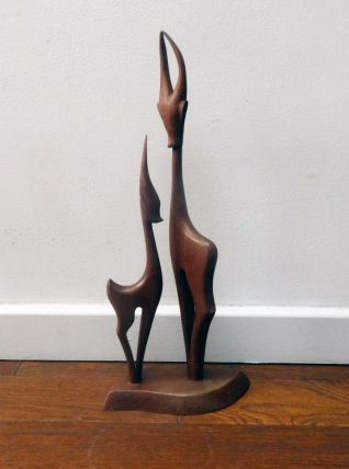 Statuette bois vintage années 60 antilope gazelle