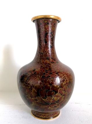 Vase asiatique en laiton cloisonné 