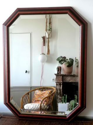 Grand miroir hexagonal glace biseautée art déco 