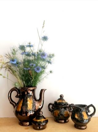 Vallauris, service à thé en céramique irisé 1960 
