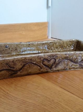 Vide poche rectangulaire en grès pyrité signé