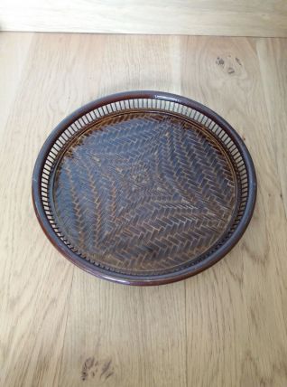 Plateau rond en bambou tressé