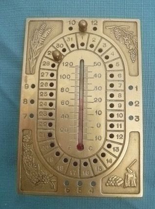 calendrier , thermomètre  en laiton , vintage