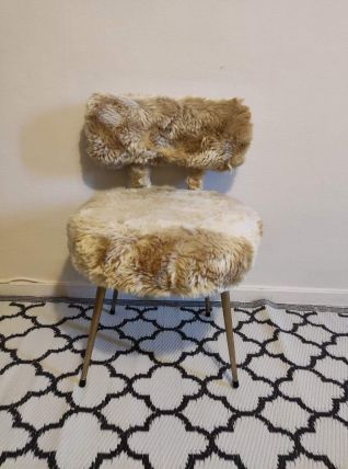 chaise moumoute beige doré