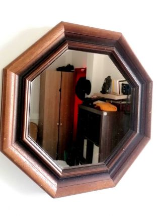Miroir hexagonal en bois art déco 