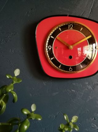 Horloge formica vintage pendule  silencieuse "Rouge noir"