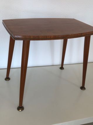 Table vintage 1960 basse anglaise bois laiton - 50 x 32 cm